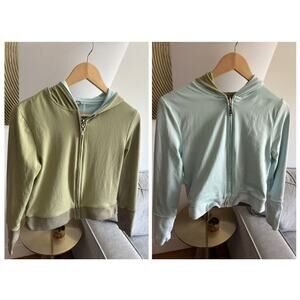 ONE GIRL WHO Anthropologie Green Blue Reversible Hoodie Size S
